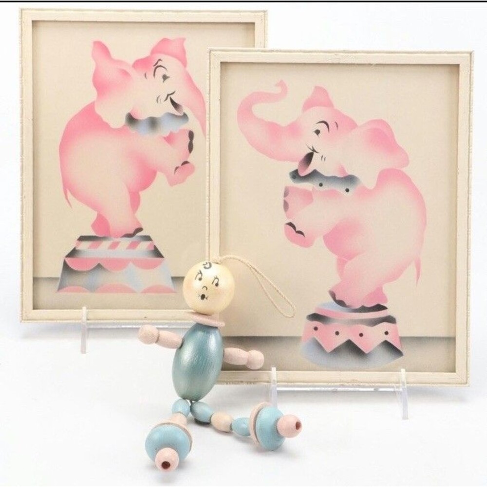 1950s Nursery Decor Baby Art Prints Framed Vintage Wooden Doll Shabby Chic 3pcs
